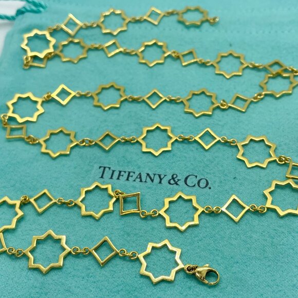 Tiffany & Co. 18K Yellow Gold Picasso Marrakesh Star Cutout Link Necklace 24" - Picture 11 of 14